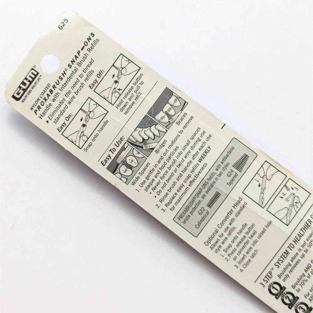GUM Sunstar Proxabrush Snap-Ons Handle 625 & Cylindrical Brush Refills 612 NEW